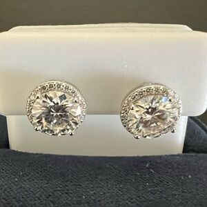 Elegant Sterling Silver Moissanite Screw-back Earrings